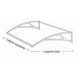 Copertină Bari, braț aluminiu de 0.8m, model de bază, policarbonat solid 4mm, diferite lățimi de copertină și culori