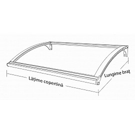 Copertină Roma cu iluminare LED, braț aluminiu de 1m, policarbonat solid 4mm, diferite lățimi de copertină și culori