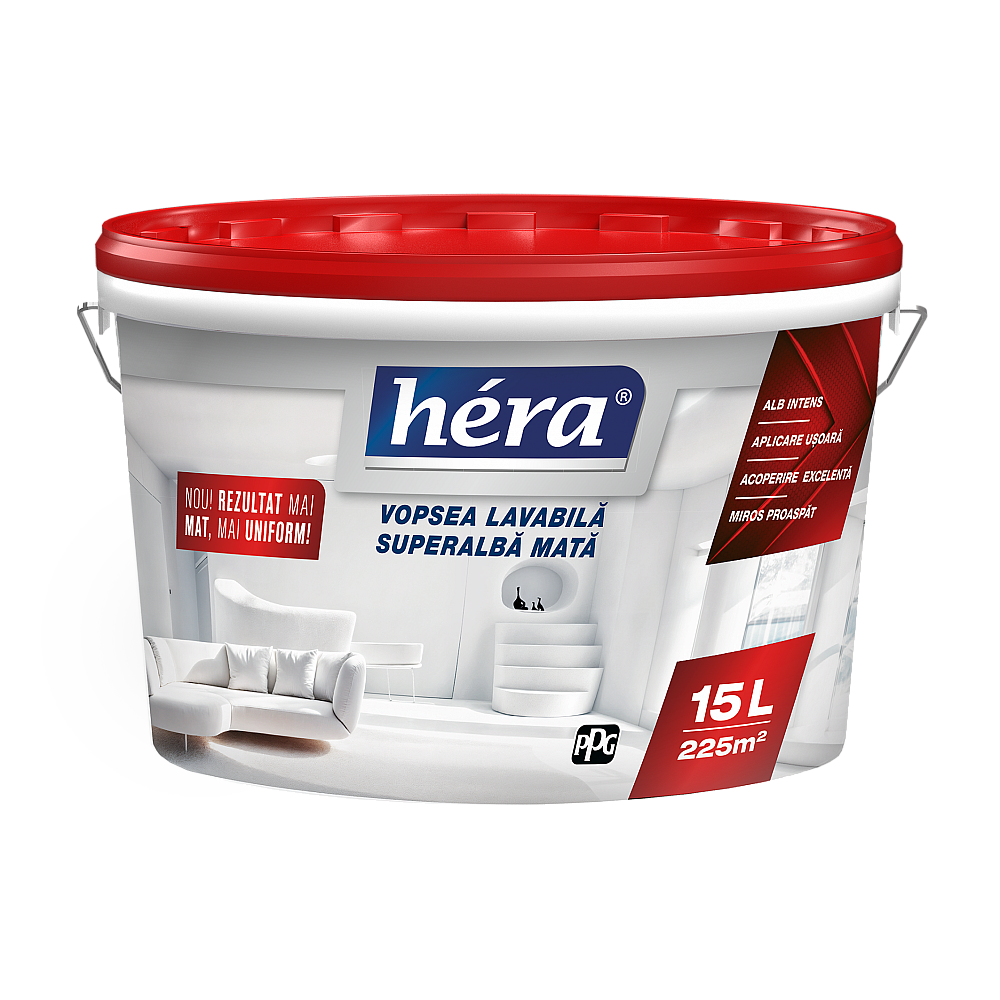 HERA vopsea lavabilă pentru interior 15l superalbă mată