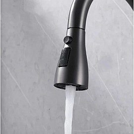 Chiuvetă bucătărie inox satin HD7550 multifuncțională (baterie cu 3 moduri de curgere, consolă din sticlă,  2 tăvițe de scurgere, tocător din lemn, spălător de pahare, dozator detergent de vase)