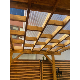 Policarbonat compact/solid cutat trapez, la rolă, grosime 1mm, protejat UV, lățime 1.26m (vânzare la metru liniar), transparent-clar