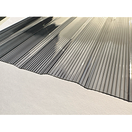 Policarbonat compact/solid cutat trapez 50/5, grosime 1mm, rolă 10 ml,  protejat UV, lățime 1.26m, gri (preț/rolă)