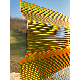 Placă din policarbonat compact/solid 1mm x 1060mm x 2000mm, cu profil trapez 76/18 multiliniar GALBEN