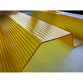 Placă din policarbonat compact/solid 1mm x 1060mm x 2000mm, cu profil trapez 76/18 multiliniar GALBEN