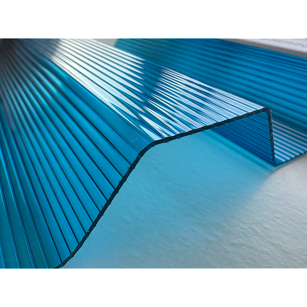 Placă din policarbonat compact/solid 1mm x 1060mm x 2000mm, cu profil trapez 76/18 multiliniar albastru închis