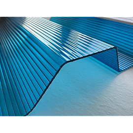 Placă din policarbonat compact/solid 1mm x 1060mm x 2000mm, cu profil trapez 76/18 multiliniar albastru închis