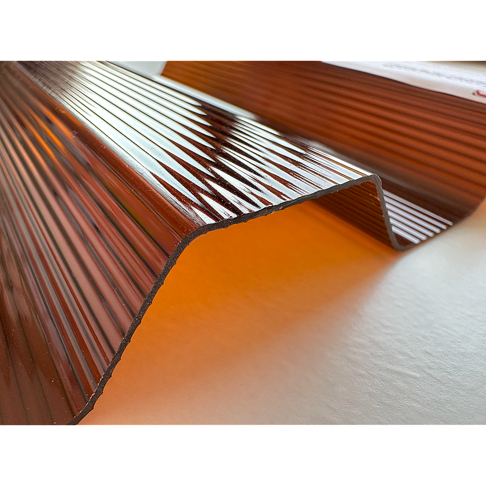 Placă din policarbonat compact/solid 1mm x 1060mm x 2000mm, cu profil trapez 76/18 multiliniar maro-coniac