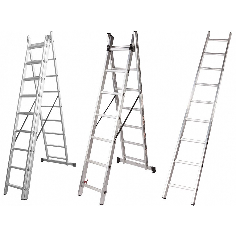 Evotools scară din aluminiu cu 3 tronsoane și 7 trepte, cod 647638