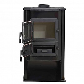 Sobă metalică Zora 8.9kW, clasă energetică A, coș central, ieșire burlan 130mm