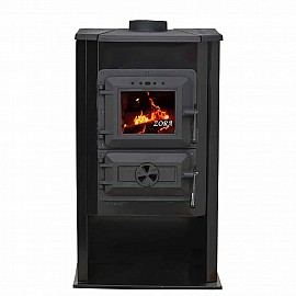 Sobă metalică Zora 8.9kW, clasă energetică A, coș central, ieșire burlan 130mm