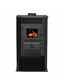 Sobă metalică Zora 8.9kW, clasă energetică A, coș central, ieșire burlan 130mm