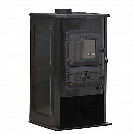 Sobă metalică Zora 8.9kW, clasă energetică A, coș central, ieșire burlan 130mm