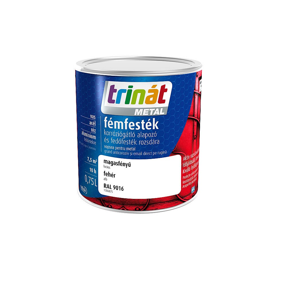 Trinat Metal email direct pe rugină, interior/exterior, pentru fier, oțel, cupru, aluminiu, 0.75l