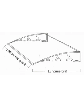Copertină Genova, lungime braț 1.4m, model de bază, policarbonat celular 6mm, diferite lățimi de copertină și culori