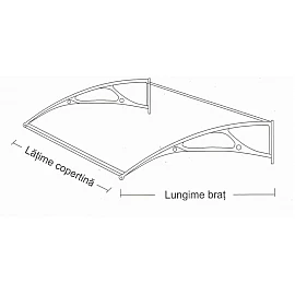 Copertină Rimini, braț aluminiu de 1.5m, model de bază, policarbonat solid 4mm, diferite lățimi de copertină și culori