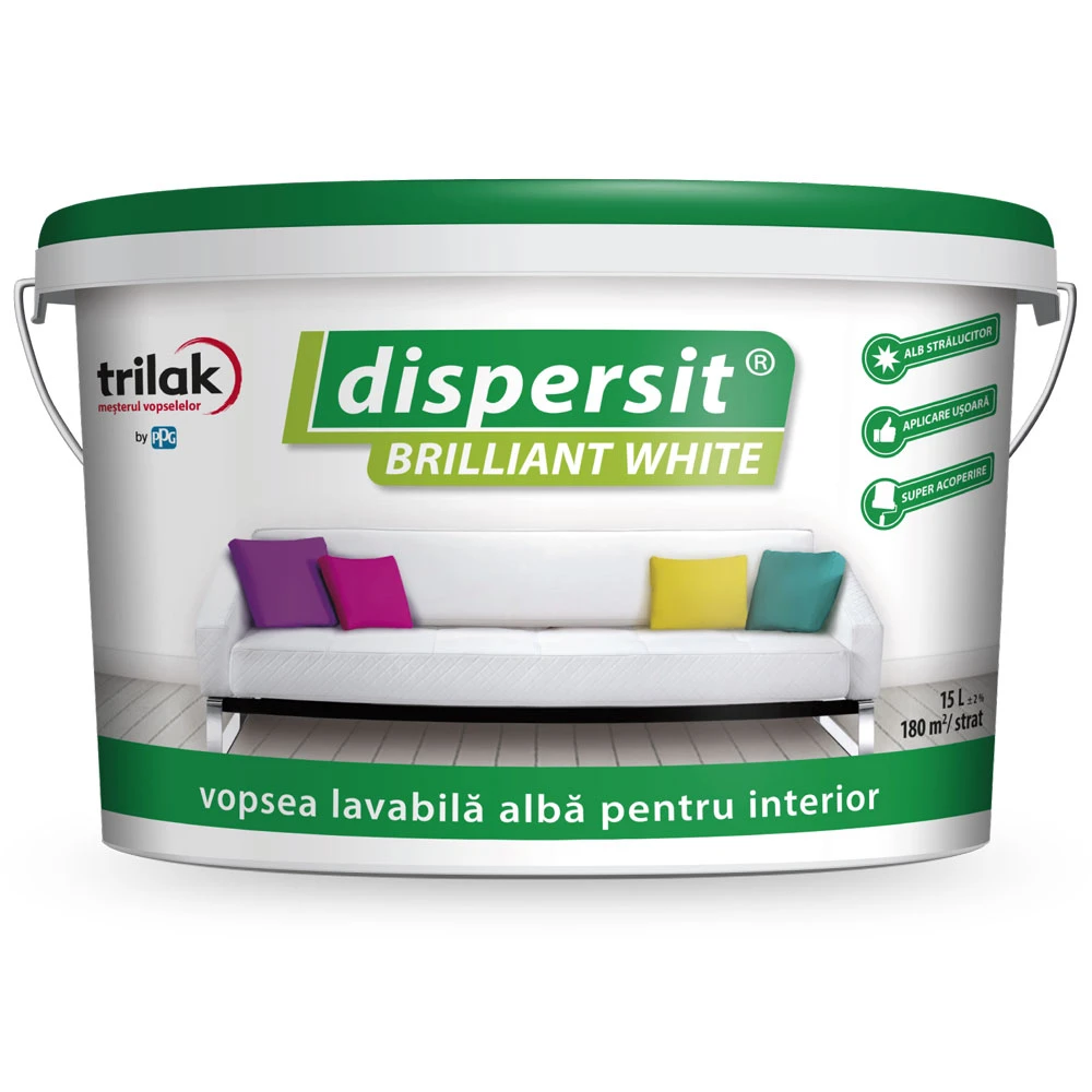 Dispersit Brilliant White vopsea lavabilă pentru interior 2.5l alb