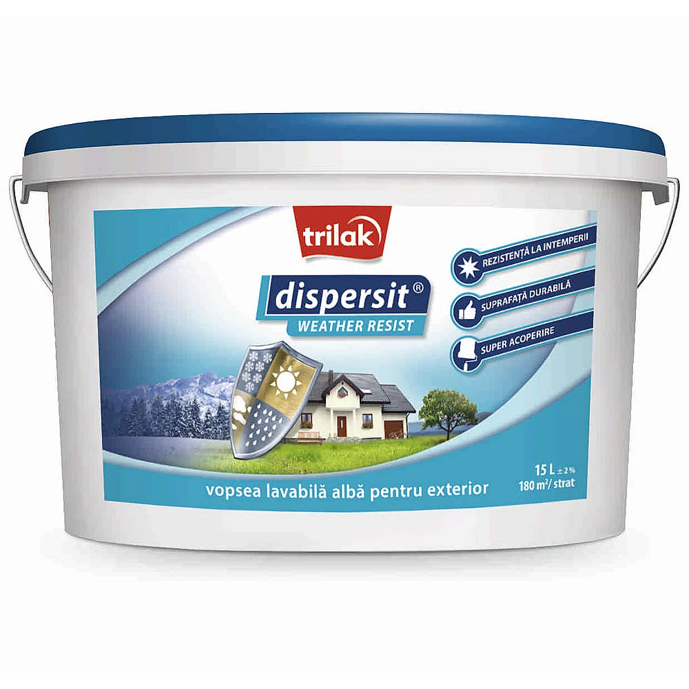Dispersit Weather Resist vopsea lavabilă pentru exterior 8.5l alb (15kg)