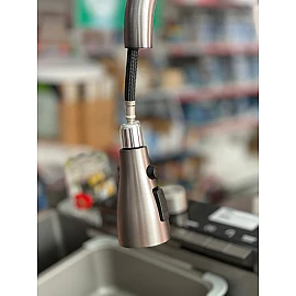 Chiuvetă bucătărie inox satin HD7550 multifuncțională (baterie cu 3 moduri de curgere, consolă din sticlă,  2 tăvițe de scurgere, tocător din lemn, spălător de pahare, dozator detergent de vase)