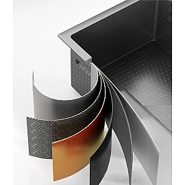 Chiuvetă bucătărie inox satin HD7550 multifuncțională (baterie cu 3 moduri de curgere, consolă din sticlă,  2 tăvițe de scurgere, tocător din lemn, spălător de pahare, dozator detergent de vase)