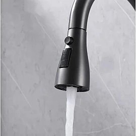 Chiuvetă bucătărie inox satin HD7550 multifuncțională (baterie cu 3 moduri de curgere, consolă din sticlă,  2 tăvițe de scurgere, tocător din lemn, spălător de pahare, dozator detergent de vase)