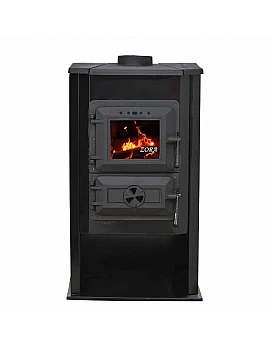 Sobă metalică Zora 8.9kW, clasă energetică A, coș central, ieșire burlan 130mm
