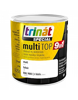Trinat MULTITOP 9 în 1 alb RAL 9016 grund și vopsea pe bază de apă cu uscare rapidă, pentru interior/exterior orice suprafață (oțel, tablă zincată/galvanizată, aluminiu, cupru, lemn, plastic, ceramică, cărămidă și  faianță) 