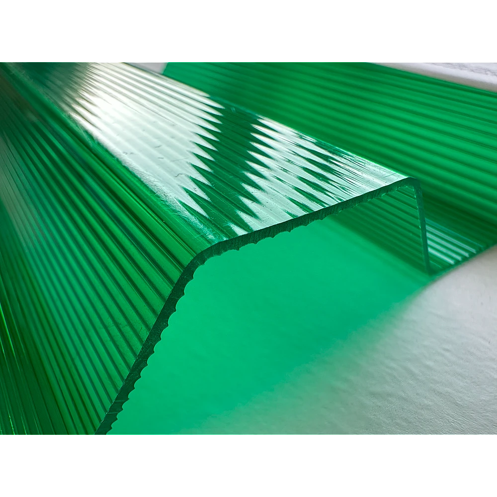 Placă din policarbonat compact/solid 1mm x 1060mm x 2000mm, cu profil trapez 76/18 multiliniar verde